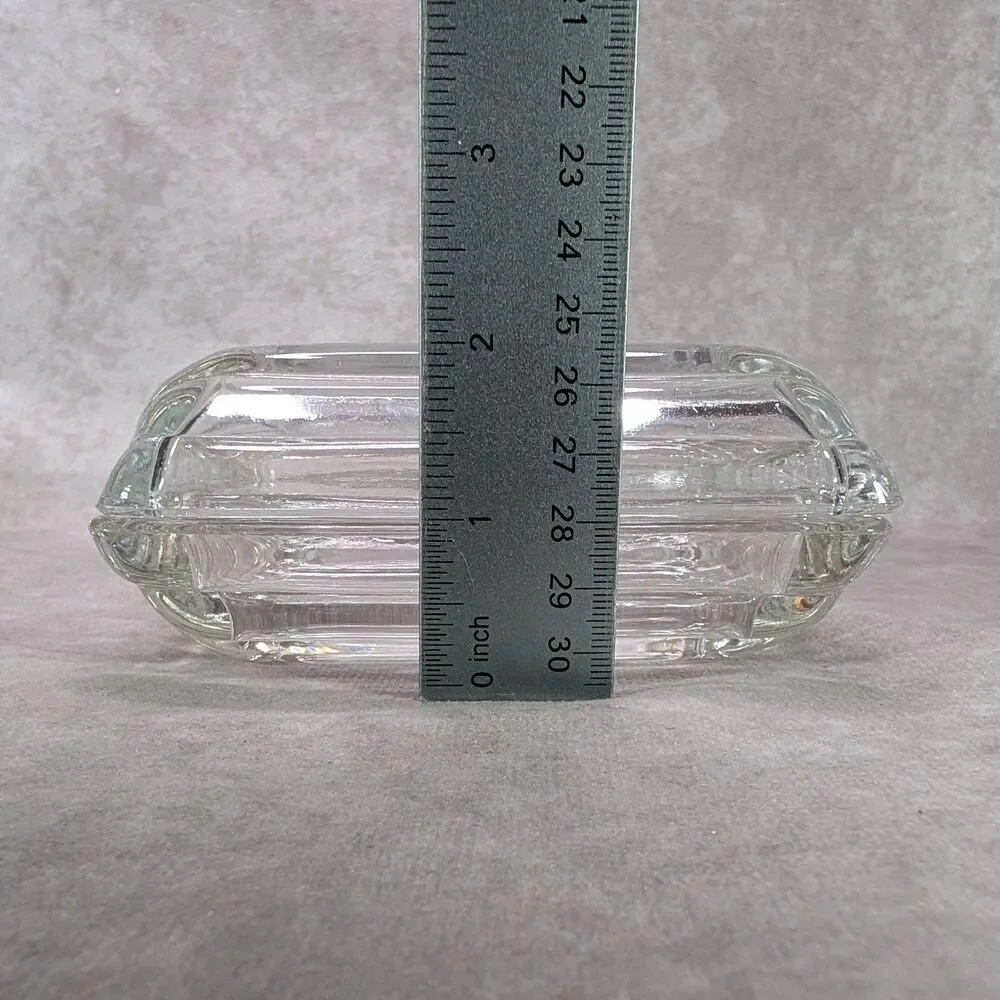 Vintage Clear Glass Covered Dish Refrigerator Box Soap Vanity Trinket Ribbed